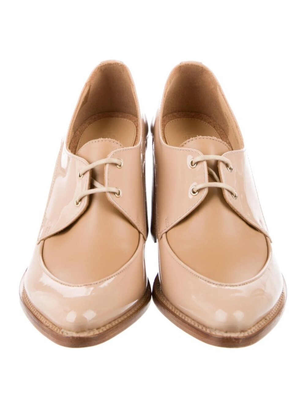 The Office of Angela Scott Miss Cleo Patent Heeled Loafers Latte Tan 37.5 - Picture 3 of 5